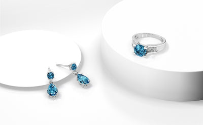 Peora london blue topaz earrings and ring