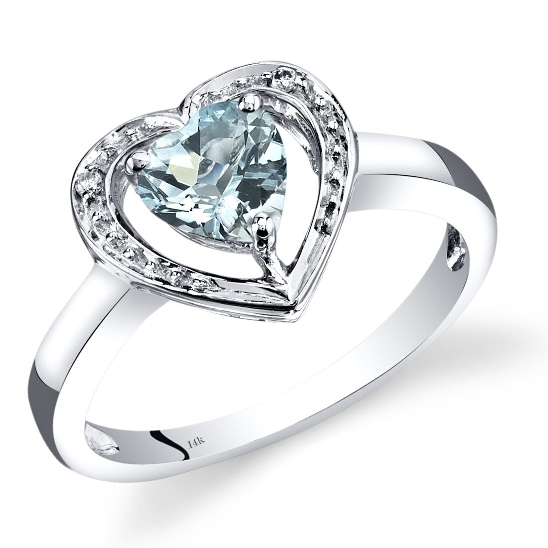 Aquamarine Diamond Ring 14K White Gold Heart Cut R62670 Peora
