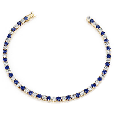 Blue Sapphire and Diamond Tennis Bracelet 14K Gold 9.50 Carats