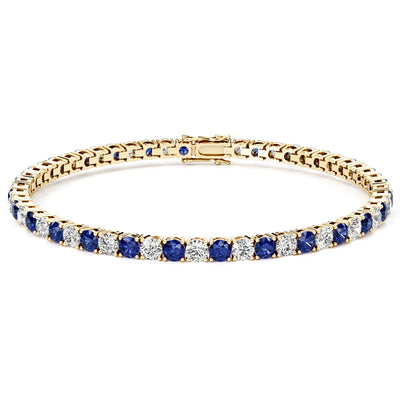 Blue Sapphire and Diamond Tennis Bracelet 14K Gold 9.50 Carats