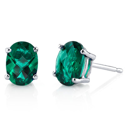 Emerald Stud Earrings 14 Karat White Gold Oval Shape 1.5 Carats