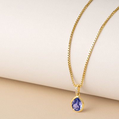 Pear Shape Tanzanite and Diamond Teardrop Pendant Necklace 14K Yellow Gold 1.75 Carats
