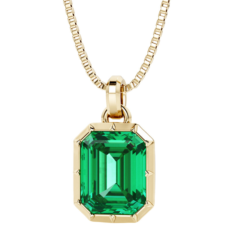 Colombian Emerald Bezel Set Pendant 14K Yellow Gold 4 Carats Emerald Cut