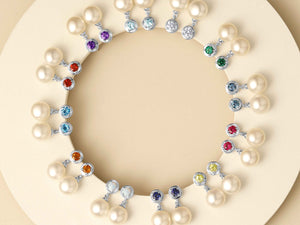 Pearl and birthstone gemstone earrings in sterling silver