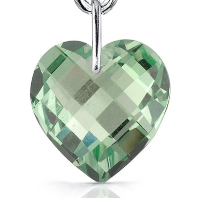 6.75 Carats Heart Shape Green Amethyst Drop Earrings Sterling Silver