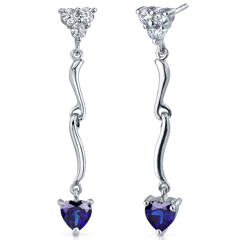 Heart Shape Blue Sapphire Drop Earrings Sterling Silver 2 Carats