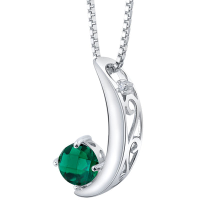 Peora green emerald crescent moon pendant necklace sterling silver with lab grown diamond crescent