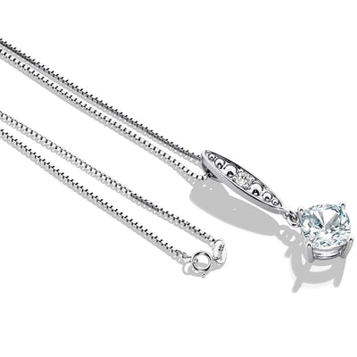 Aquamarine and Lab Grown Diamond Lily Drop Pendant Necklace in 925 Sterling Silver, 0.75 Carat total Cushion Cut