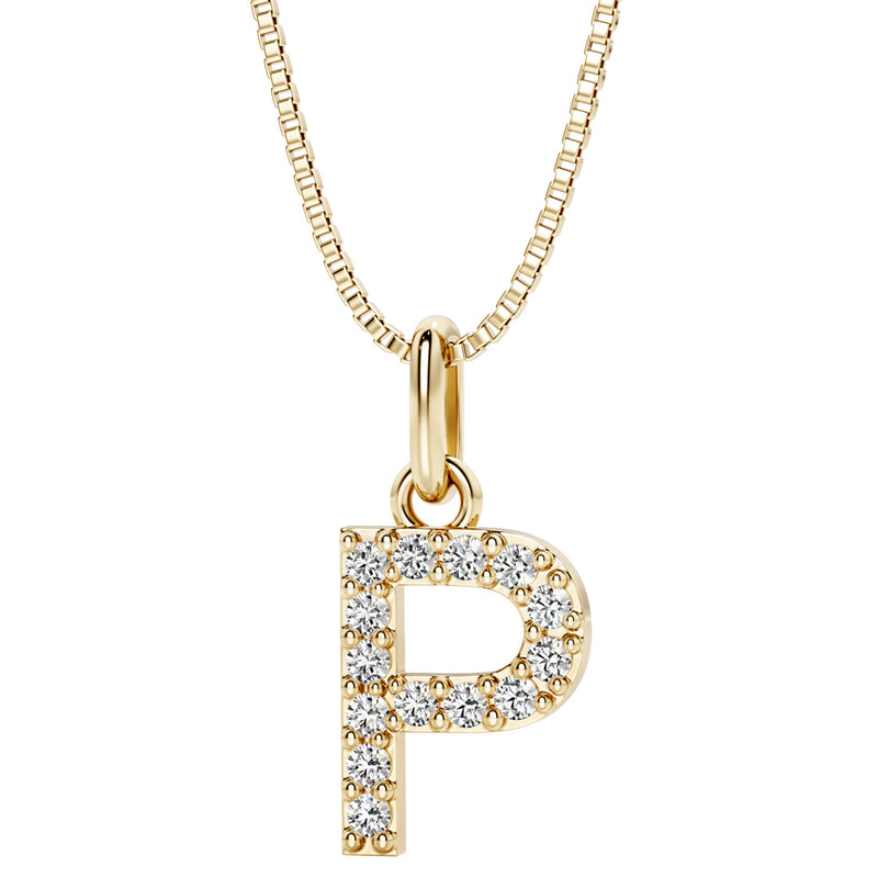 Peora letter P lab grown diamonds alphabel initial charm pendant necklace sterling silver