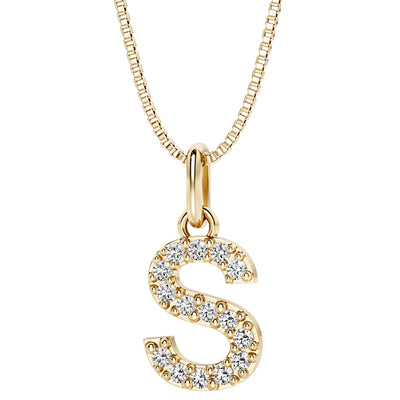 Peora letter S lab grown diamonds alphabel initial charm pendant necklace sterling silver