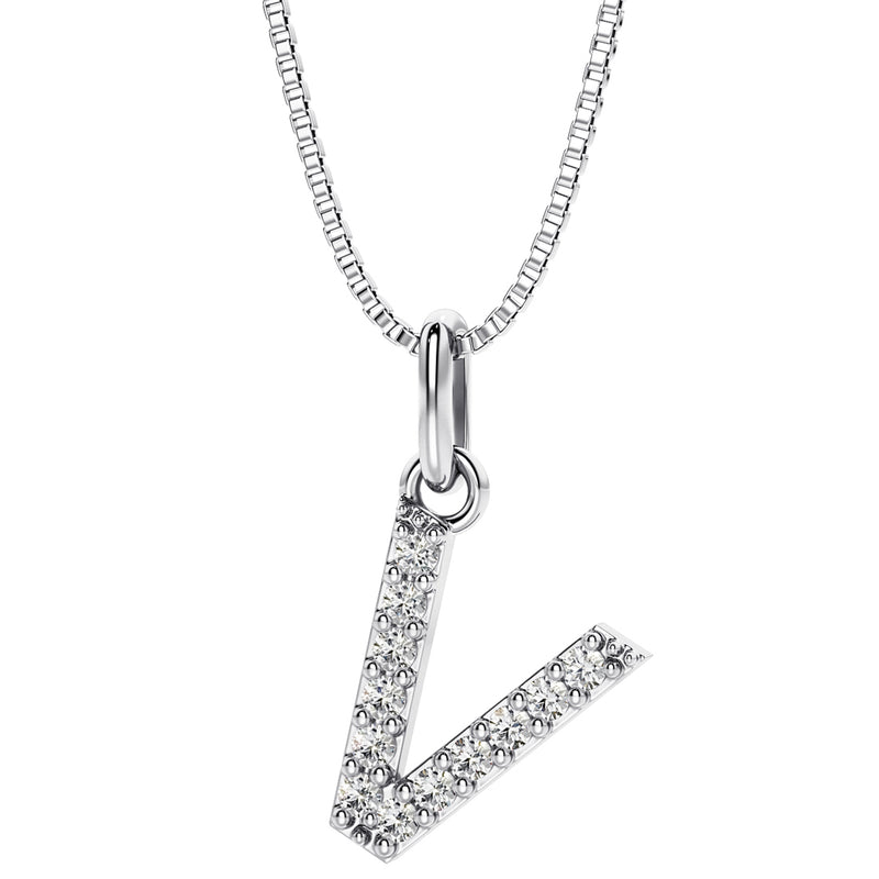 Peora letter V lab grown diamonds alphabel initial charm pendant necklace sterling silver