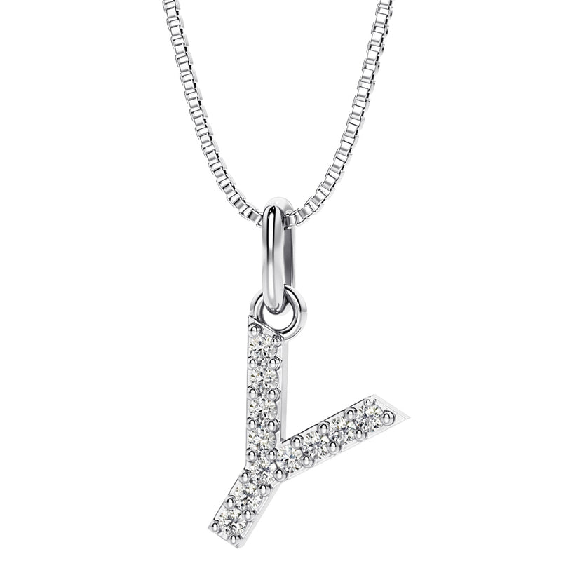 letter Y lab grown diamonds alphabel initial charm pendant necklace sterling silver