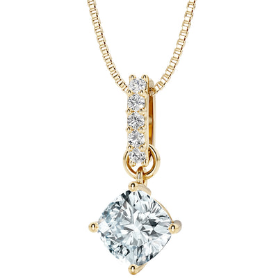 Aquamarine and Lab Grown Diamond Bar Drop Pendant Necklace in 14K Yellow Gold Plated Sterling Silver, 0.80 Carat total Cushion Cut