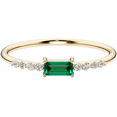 Emerald and Diamond Equilibrium Stackable Ring 14K Yellow Gold Plated Sterling Silver