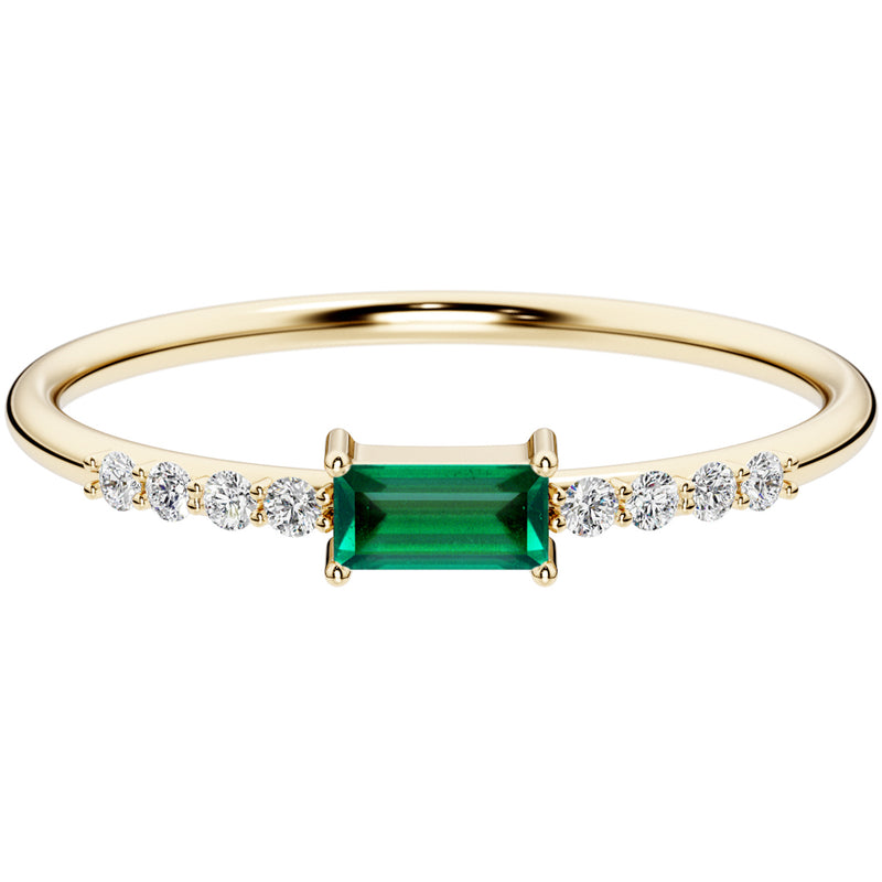 Emerald and Diamond Equilibrium Stackable Ring 14K Yellow Gold Plated Sterling Silver