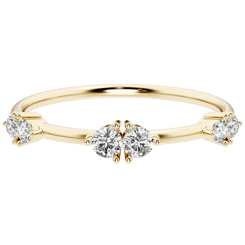 Diamond Station Stackable Ring 14K Yellow Gold Plated Sterling Silver