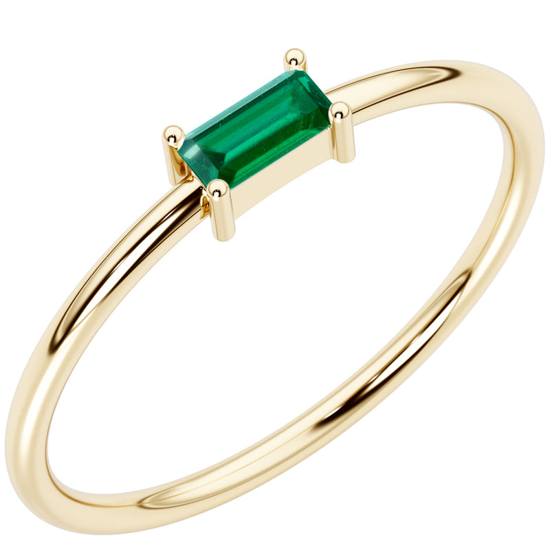 Emerald East West Stackable Ring 1 Carat 14K Yellow Gold Plated Sterling Silver Baguette Shape