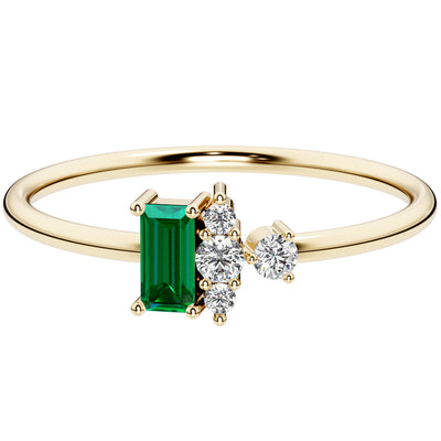 Emerald and Diamond Orla Cluster Stackable Ring 1 Carat 14K Yellow Gold Plated Sterling Silver