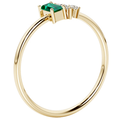 Emerald and Diamond Orla Cluster Stackable Ring 1 Carat 14K Yellow Gold Plated Sterling Silver