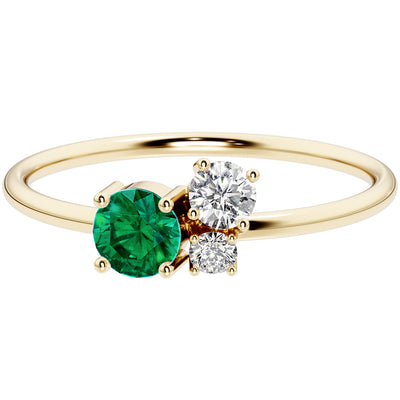 Emerald and Diamond Trio Cluster Stackable Ring 14K Yellow Gold Plated Sterling Silver