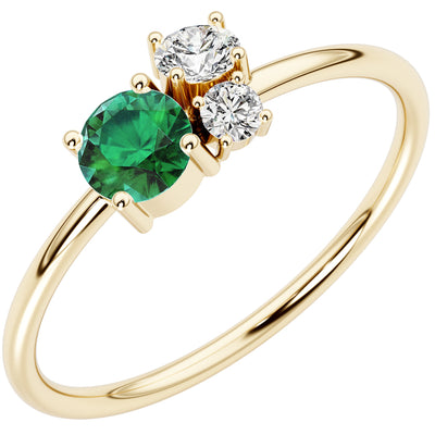 Emerald and Diamond Trio Cluster Stackable Ring 14K Yellow Gold Plated Sterling Silver