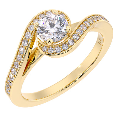 Peora Lab Grown Diamond Swirl Ring Solitaire 14 K Yellow Gold