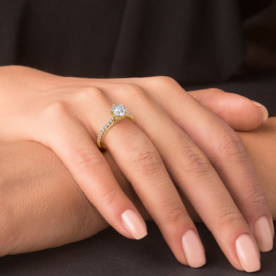 Peora lab grown diamond round shape engagement ring 14k white gold