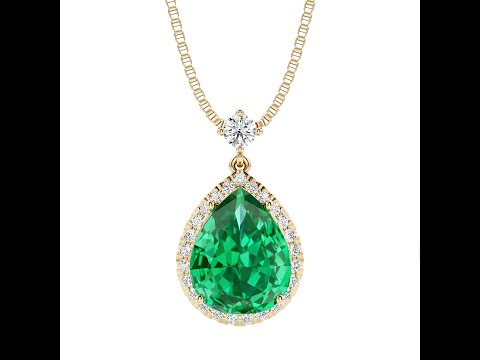 Pear Shape Colombian Emerald & Lab Grown Diamond Pendant 14K Yellow Gold 6.50 Carats