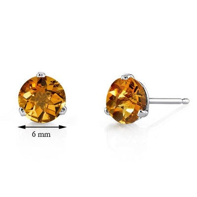 Citrine Stud Earrings 14 Kt White Gold Round Shape 1.5 Carats