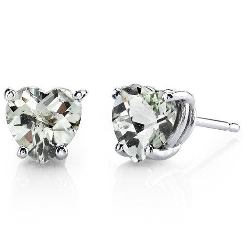 Green Amethyst Earrings 14K White Gold Heart Cut E18528 Peora