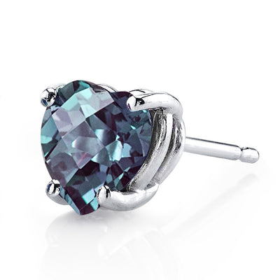 Alexandrite Stud Earrings 14 Karat White Gold Heart Shape