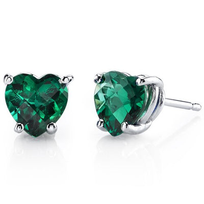Emerald Stud Earrings 14 Karat White Gold Heart Shape