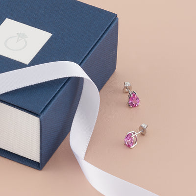 Pink Sapphire Stud Earrings 14 Karat White Gold Pear Shape