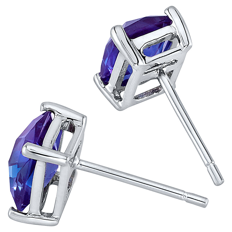 Alexandrite Stud Earrings 14 Karat White Gold Radiant Cut