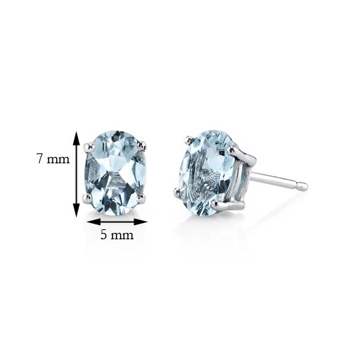 Aquamarine Stud Earrings 14 Kt White Gold Oval Shape 1.25 Carat