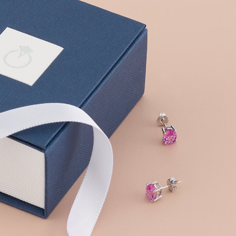 Pink Sapphire Stud Earrings 14 Karat White Gold Oval 2 Carats
