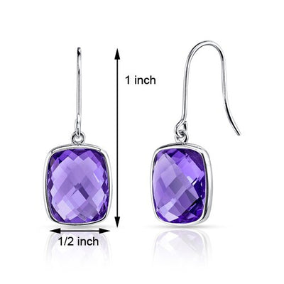 Amethyst Earrings 14 Kt White Gold Rectangle Cushion 7.25 Cts