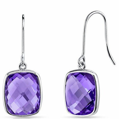 Amethyst Earrings 14 Kt White Gold Rectangle Cushion 7.25 Cts
