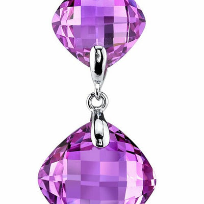 Pink Sapphire Earrings 14 Kt White Gold Cushion Cut 18 Carats