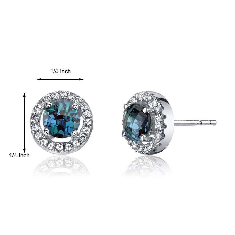 14K White Gold Created Alexandrite Halo Earrings Round Checkerboard Cut 1.00 Carats