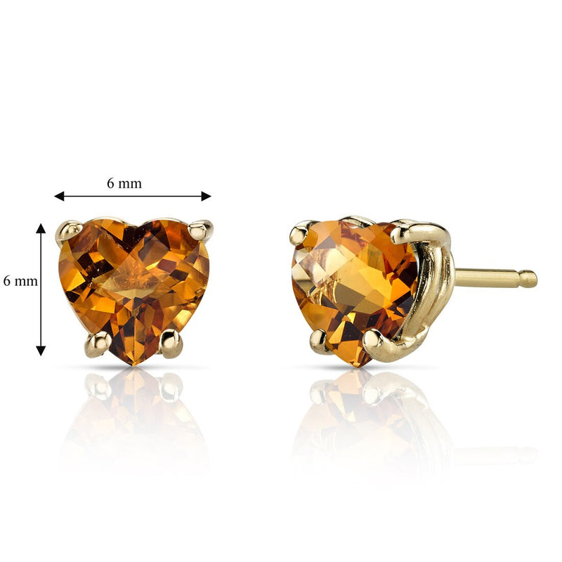 14K Yellow Gold Heart Shape 1.50 Carats Citrine Stud Earrings