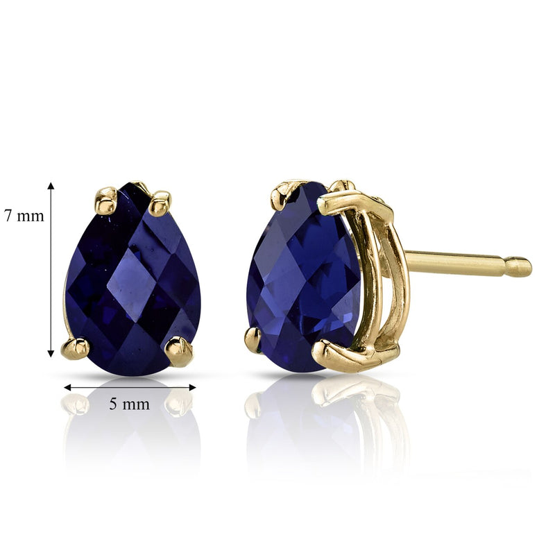 Pear Shape Blue Sapphire Stud Earrings 14K Yellow Gold 1.80 Carats