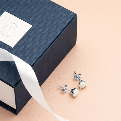 14K White Gold Round Cut Created Opal Stud Earrings E19138-gift box