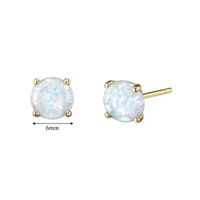 Opal Stud Earrings 14K Yellow Gold Round Shape 1 Carat