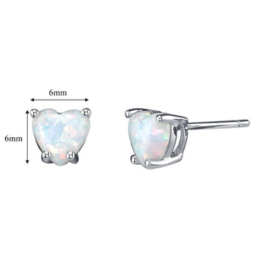 14K White Gold Heart Shape Created Opal Stud Earrings