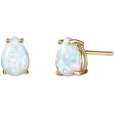Pear Shape Opal Stud Earrings 14K Yellow Gold 1 Carat