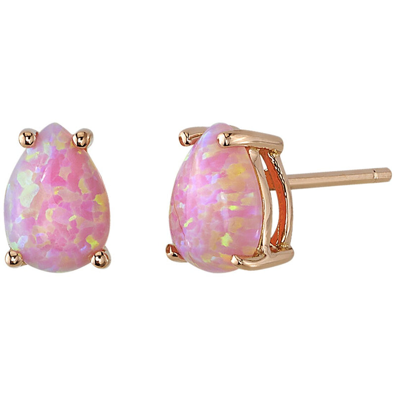 Pear Shape Pink Opal Stud Earrings 14K Rose Gold 1 Carat Pear Shape