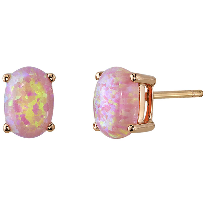 Pink Opal Stud Earrings 14K Rose Gold 1 Carat Oval Shape