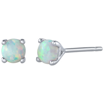 4mm Round Created White Fire Opal Solitaire Stud Earrings in 14K White Gold