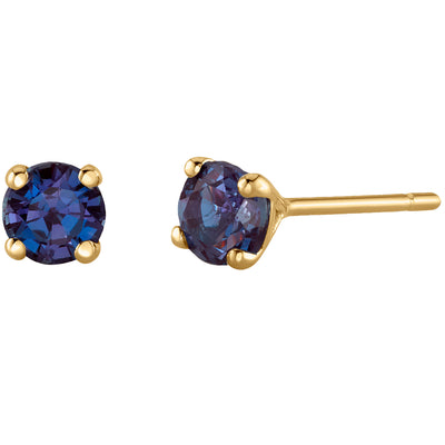 4mm Round Created Alexandrite Solitaire Stud Earrings in 14K Yellow Gold